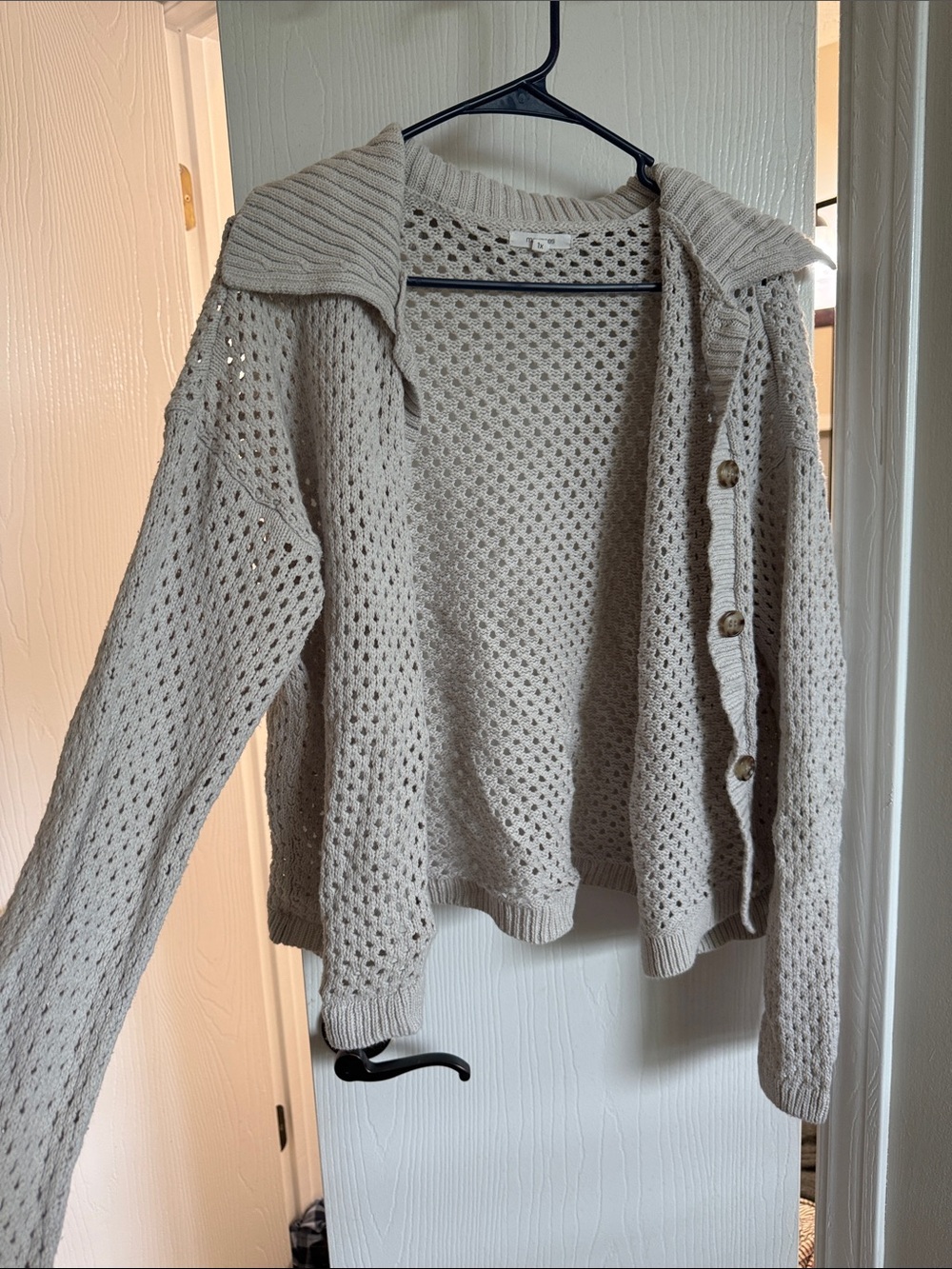 Maurices Cream Open-Knit Button Cardigan